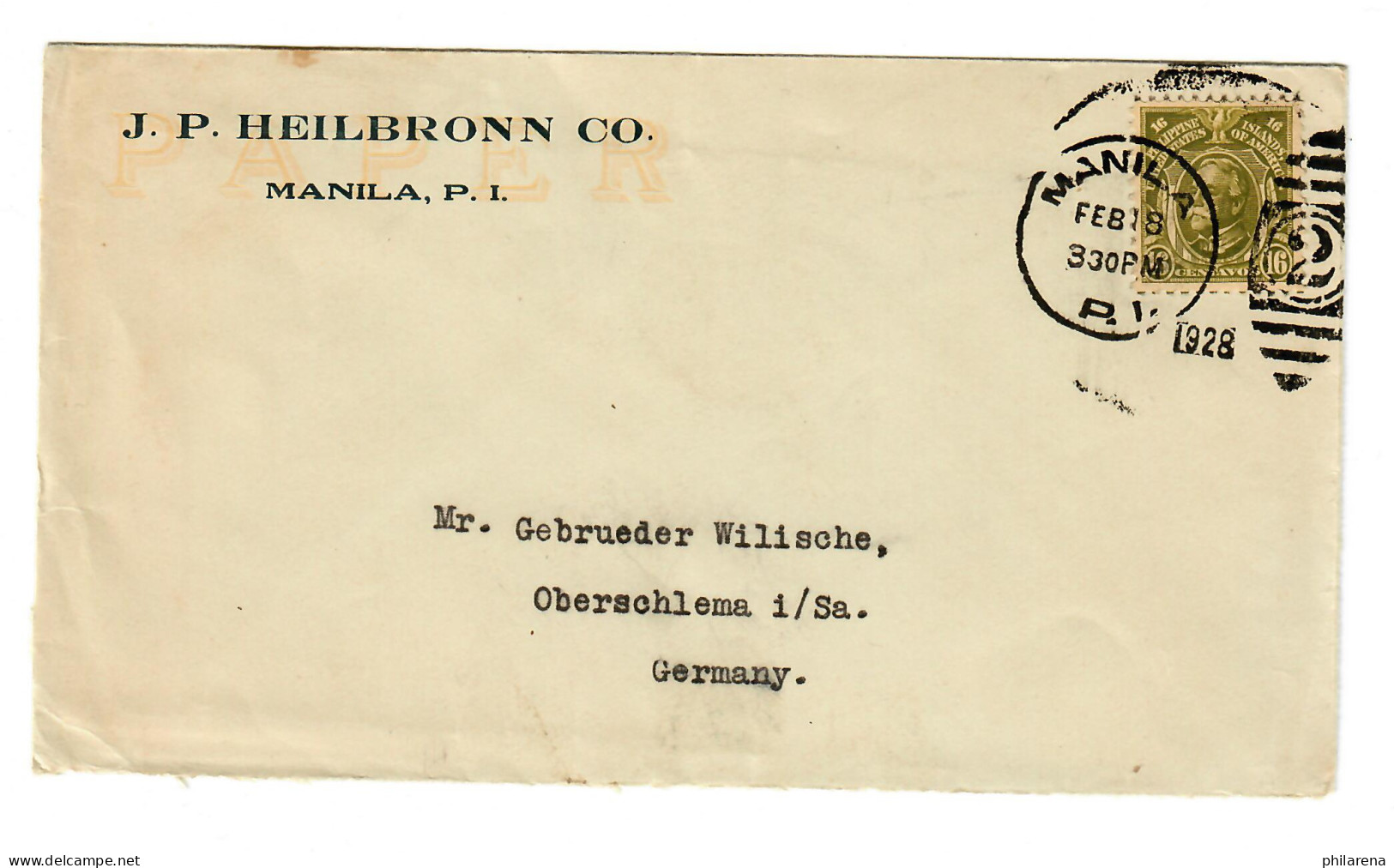 Manila Nach Oberschlema 1928 - Filipinas
