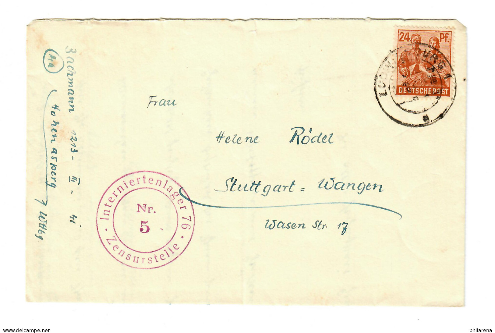 Brief Ludwigsburg Hohen Asperg, Interniertenlager Nach Stgt.-Wangen 1947 - Brieven En Documenten