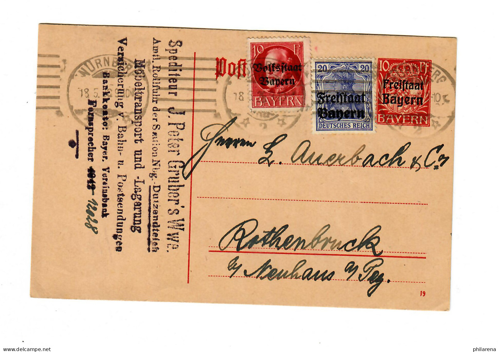 Postkarte Nürnberg 1920 Nach Rothenbruck - Briefe U. Dokumente