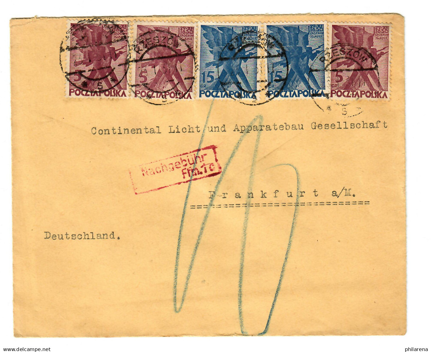 Rzeszow 1931 Nach Frankfurt/M, Nachgebühr FFM 1c - Autres & Non Classés