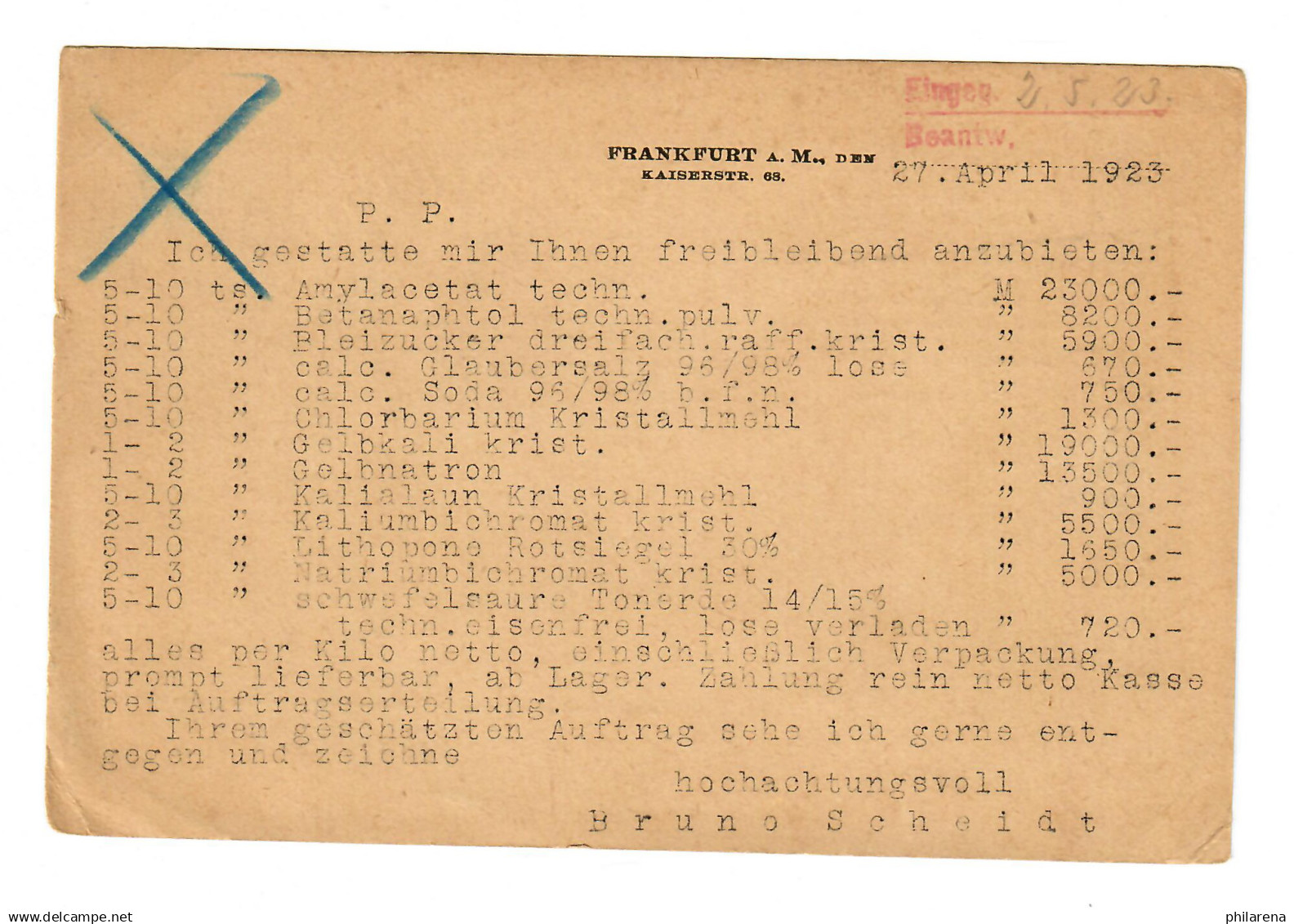 Freistempel Frankfurt/M Nach Mainz Mombach, April 1923 - Lettres & Documents