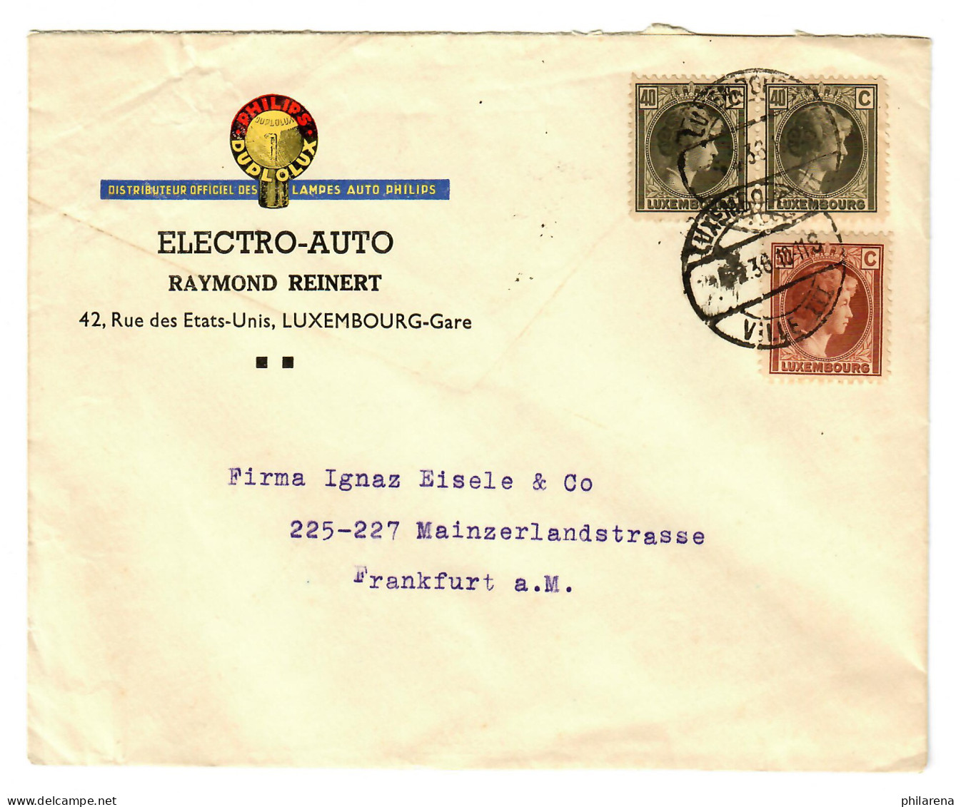 Electro-Auto, Luxembourg Nach Frankfurt/M, 1936 - Other & Unclassified