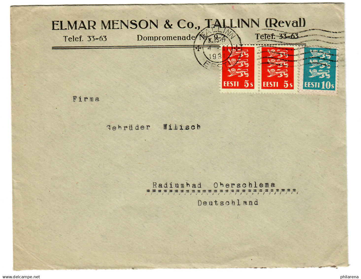 Brief Aus TAllinn 1931 Nach Radiumbad Oberschlema - Andere & Zonder Classificatie