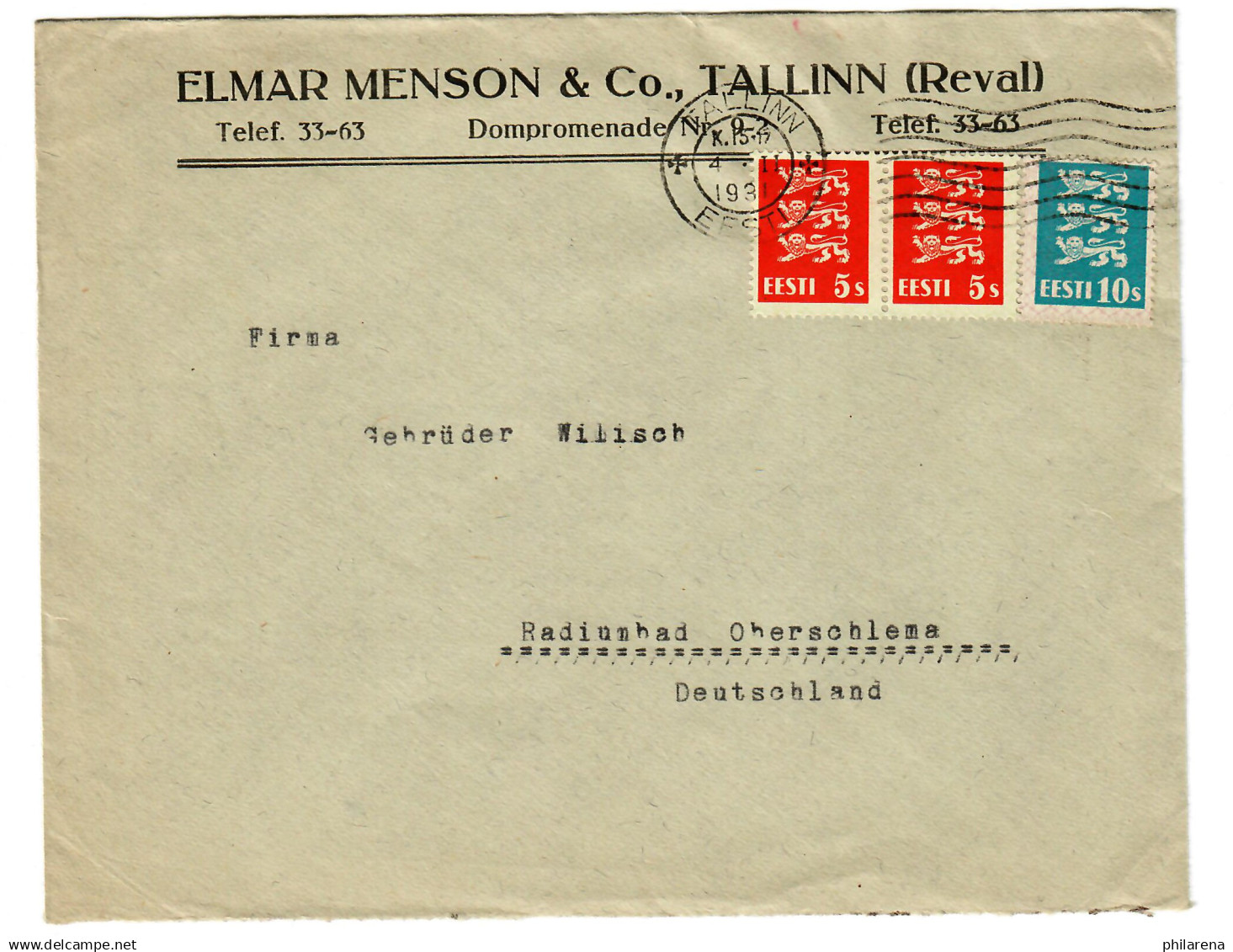 Brief Aus TAllinn 1931 Nach Radiumbad Oberschlema - Autres & Non Classés