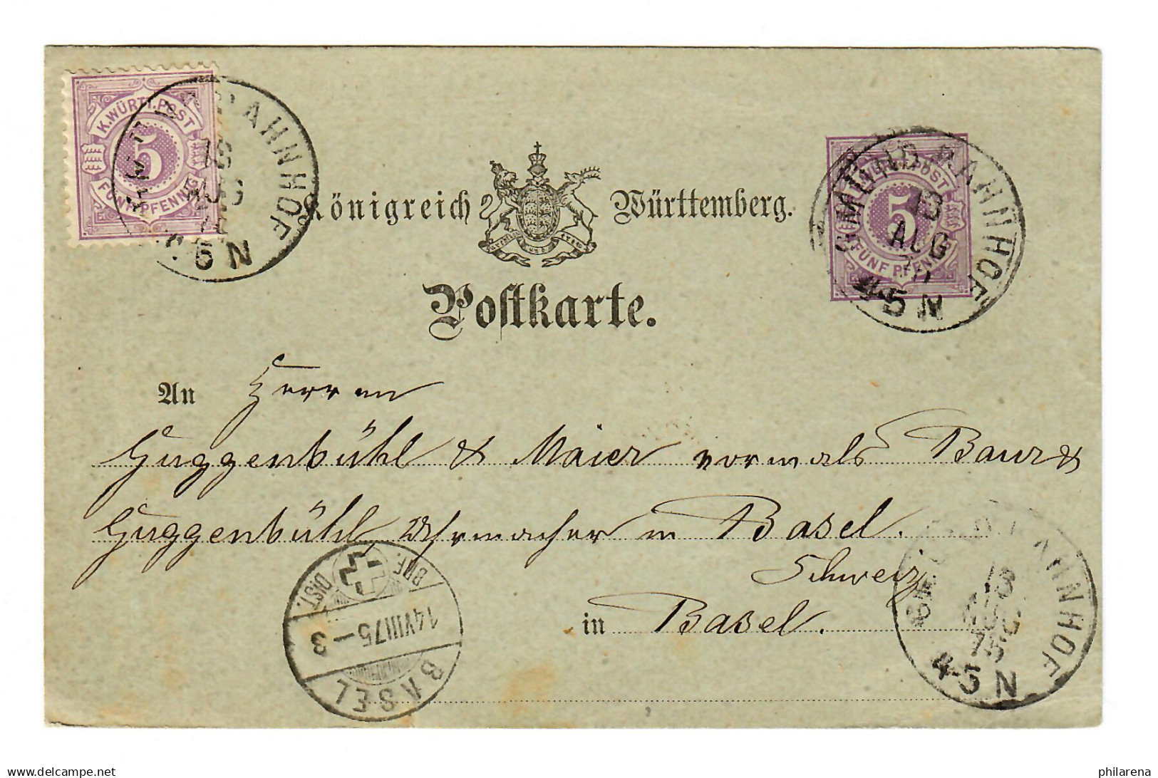 Ganzsache 1875 Nach Basel - Cartas & Documentos