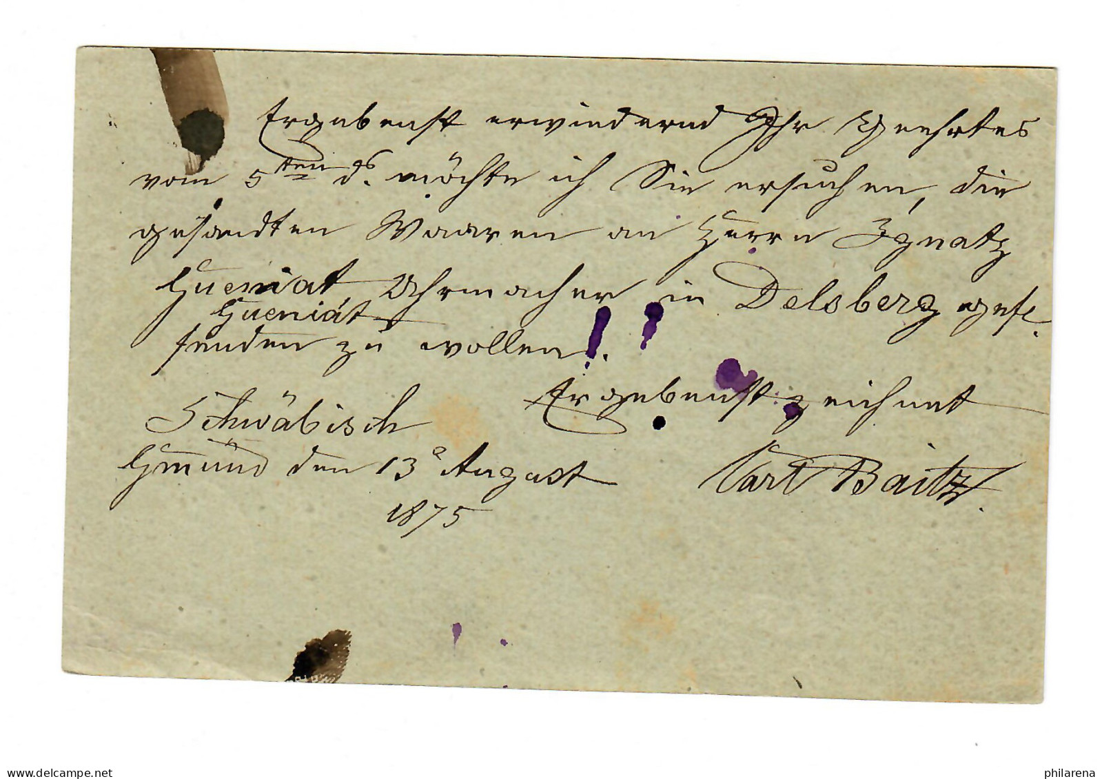 Ganzsache 1875 Nach Basel - Briefe U. Dokumente