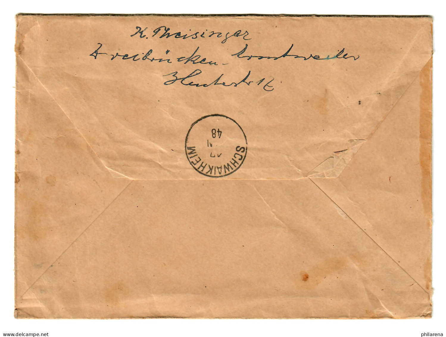 Einschreiben 1948 Zweibrücken Nach Schwaikheim - Rheinland-Pfalz