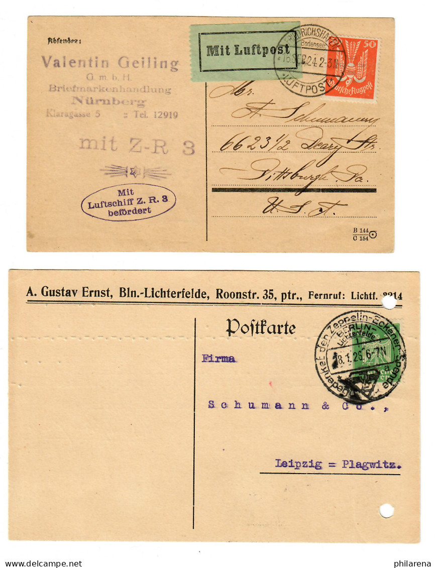 2x Zeppelin Briefe: Stempel Spendenmarken, Übergabe LZ 126 Und Umbenennung Z-R3 - Briefe U. Dokumente
