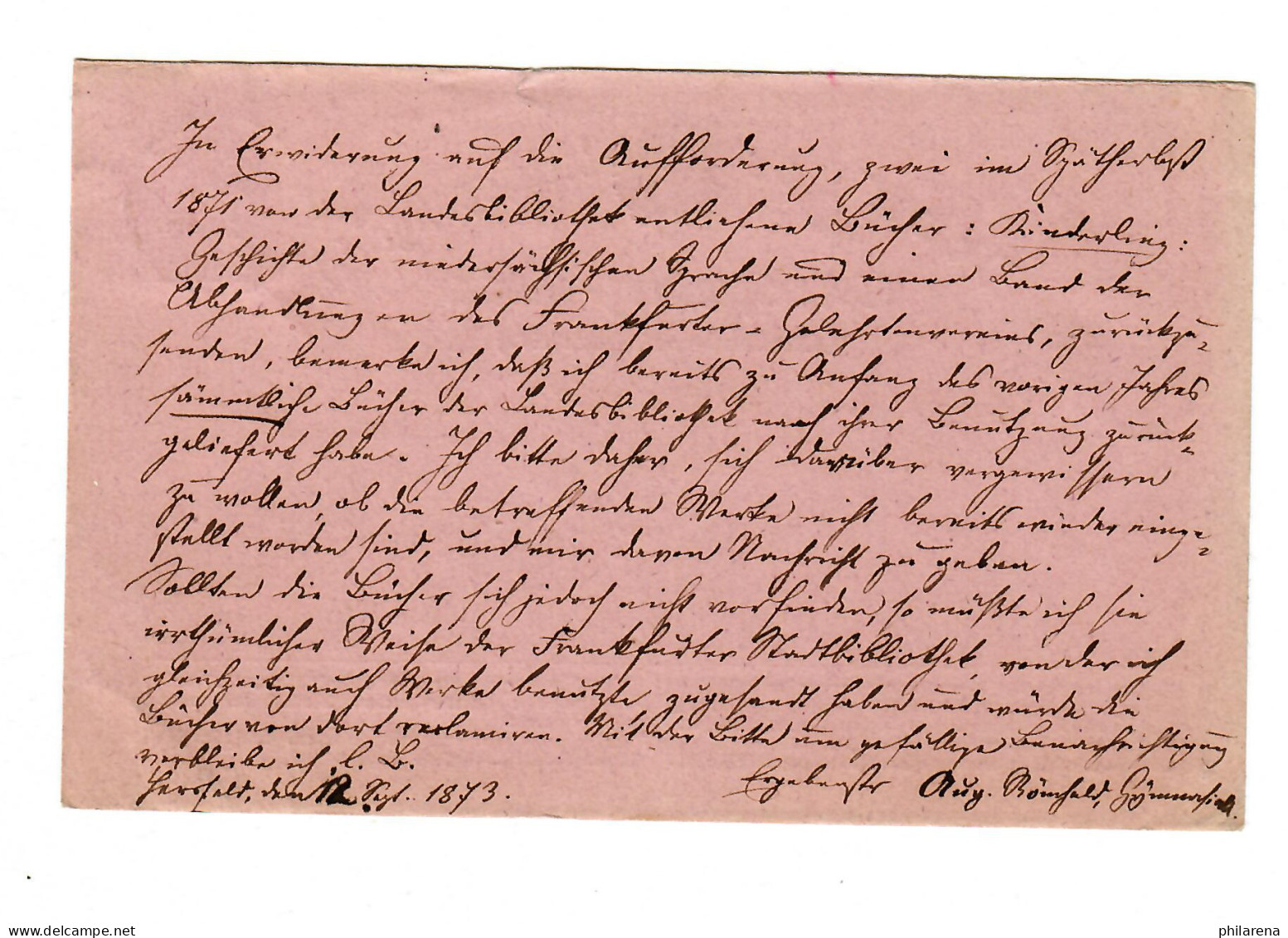 Vordruck Postkarte Hersfeld 1873 Nach Kassel, T&T Stempel - Brieven En Documenten