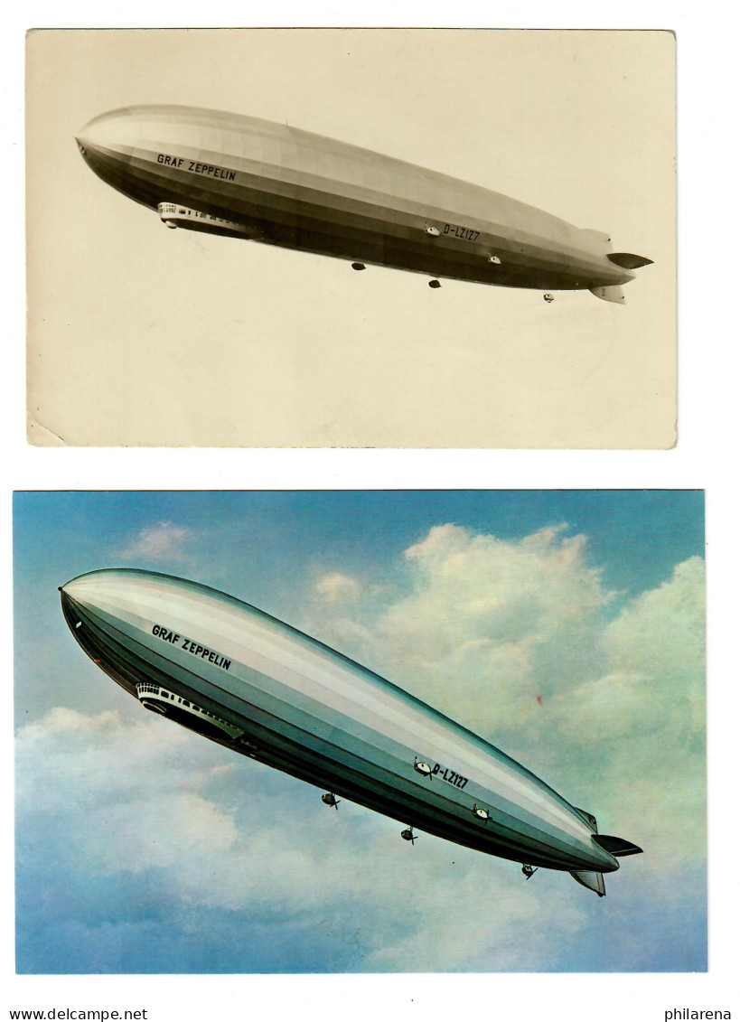 2x Zeppelin: Luftschiff Graf Zeppelin, Orientfahrt 1929, Neuere Karte Von LZ127 - Briefe U. Dokumente