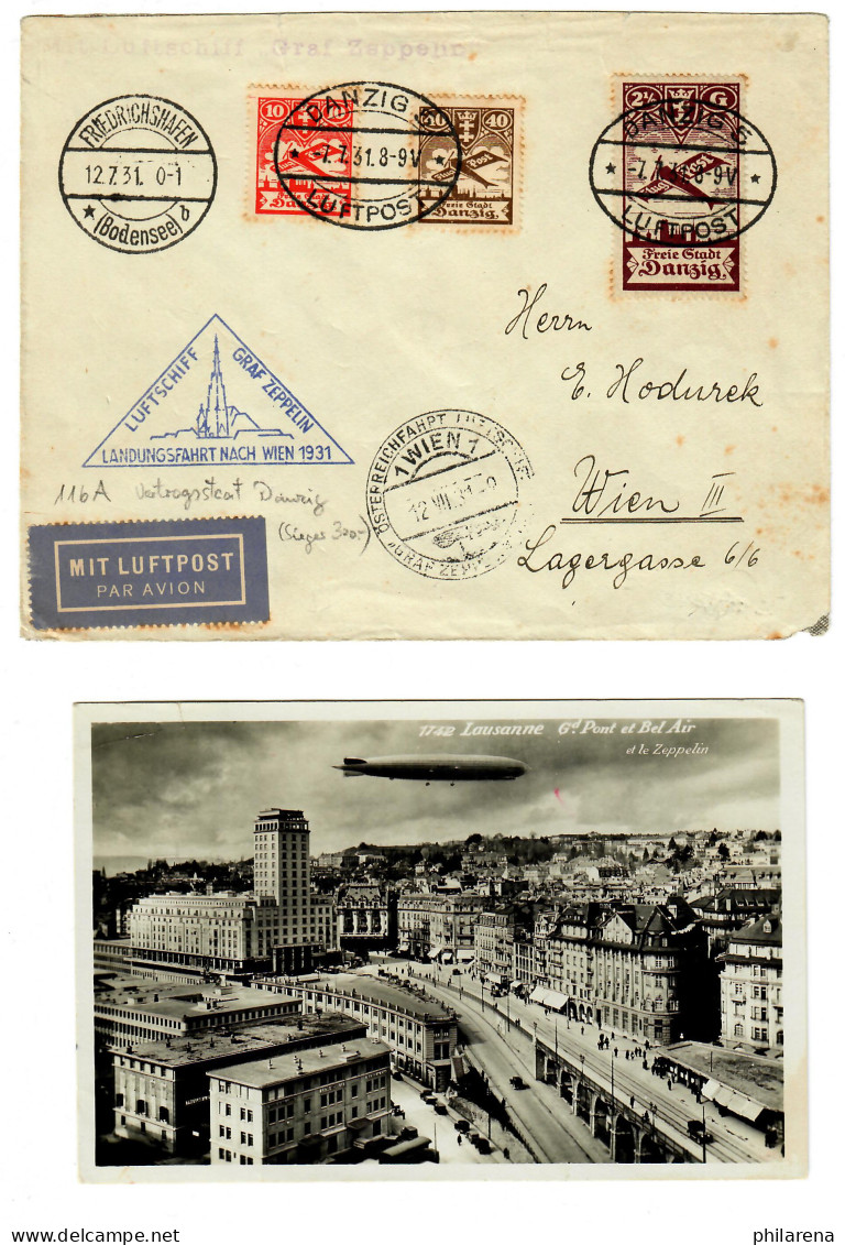 2x Zeppelin: Graf Zeppelin LZ 127 Von Danzig Nach Wien Und über Lausanne - Covers & Documents