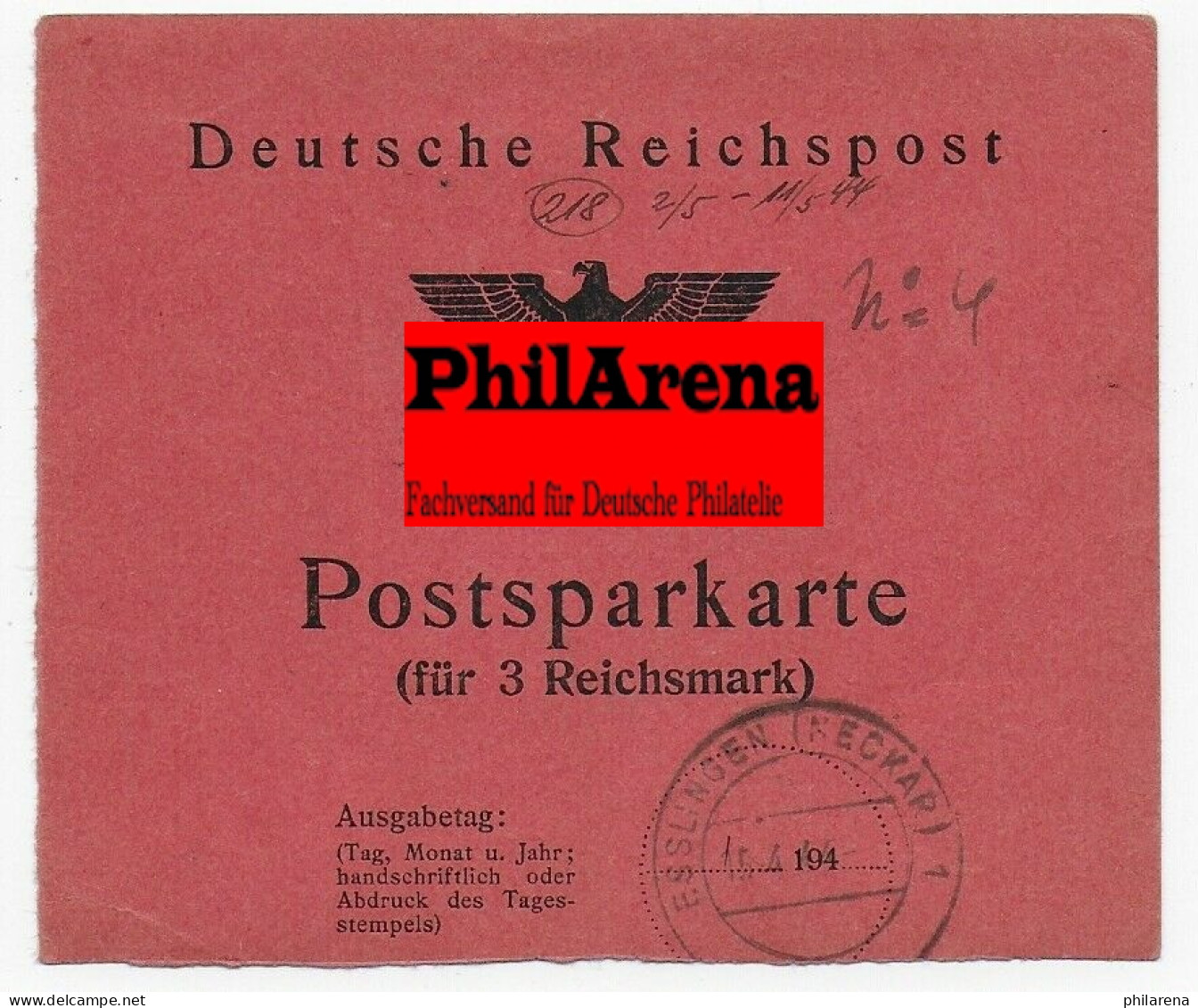 Memmingen 1944, Auf Der Rückseite Einer Postsparkasse Mit  Stempelung Esslingen - Covers & Documents