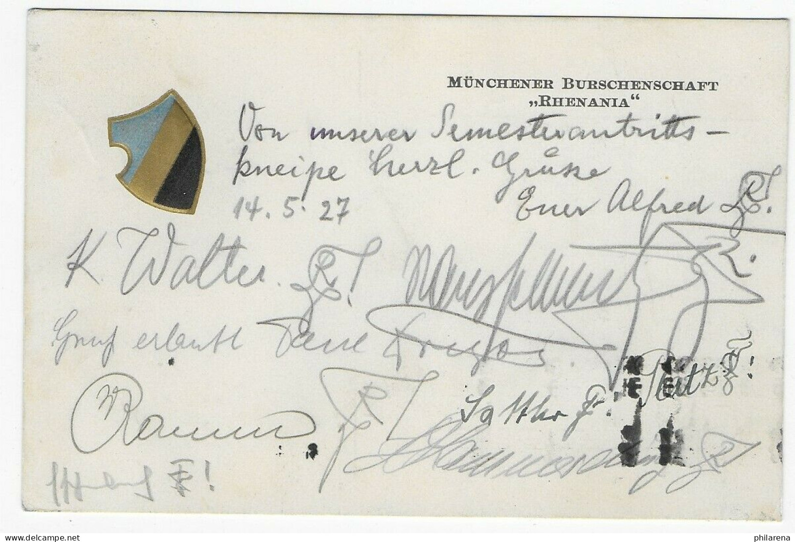Postkarte 1927 Burschenschaft Rhenania, München Nach Heidelberg - Covers & Documents