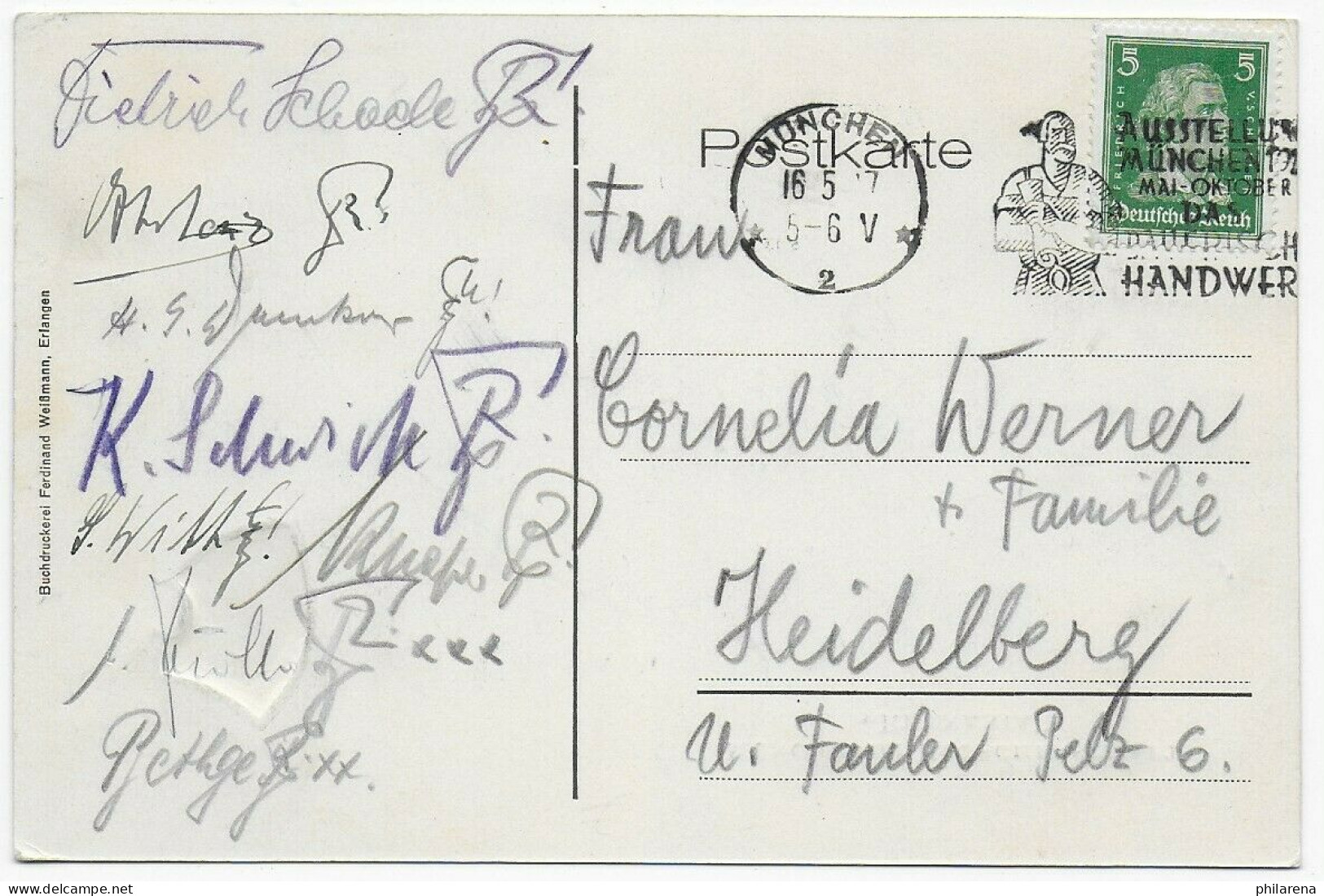 Postkarte 1927 Burschenschaft Rhenania, München Nach Heidelberg - Lettres & Documents