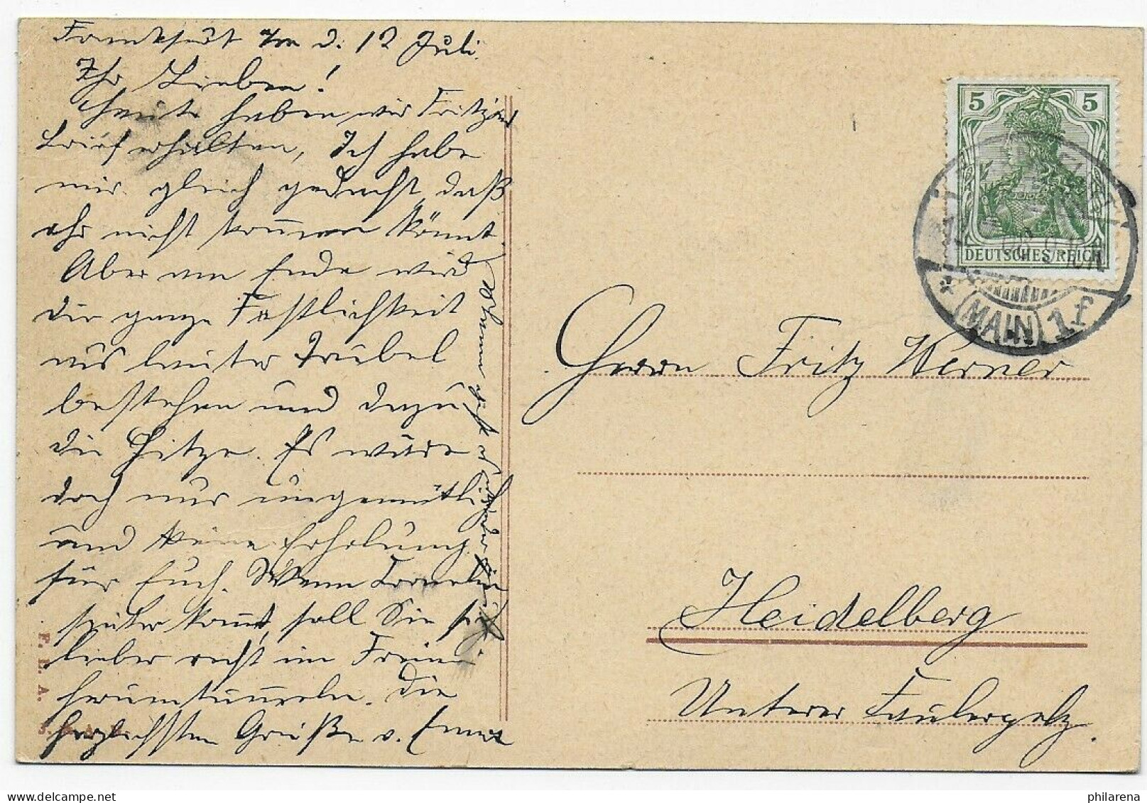 11. Deutsches Turnfest 1908 In Frankfurt/M, Postkarte Nach Heidelberg - Lettres & Documents