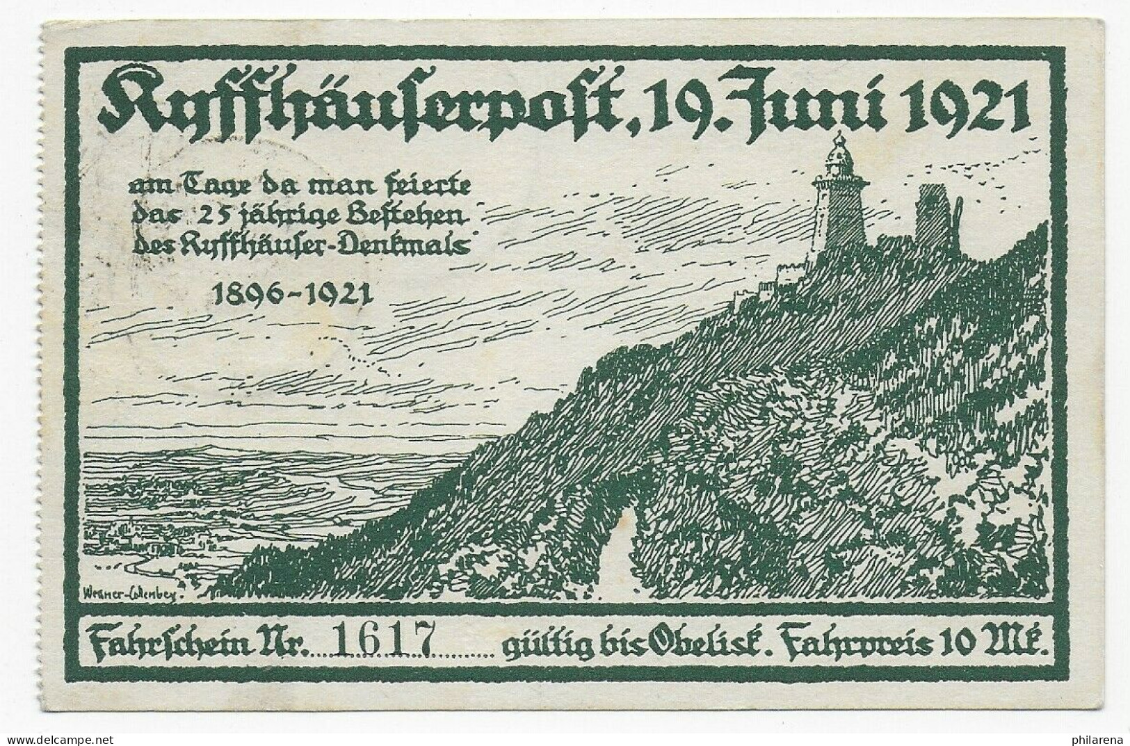 Postkarte Kyffhäuserpost 19.6.1921 Inkl. Fahrschein Nr. Und Sonderstempel - Covers & Documents