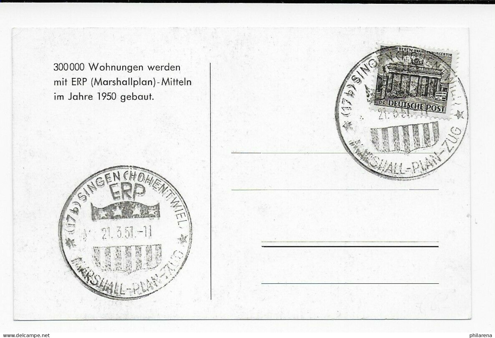 Postkarte -WIR BAUEN AUF- Durch ERP Mit Sonderstempel 1951 - Brieven En Documenten