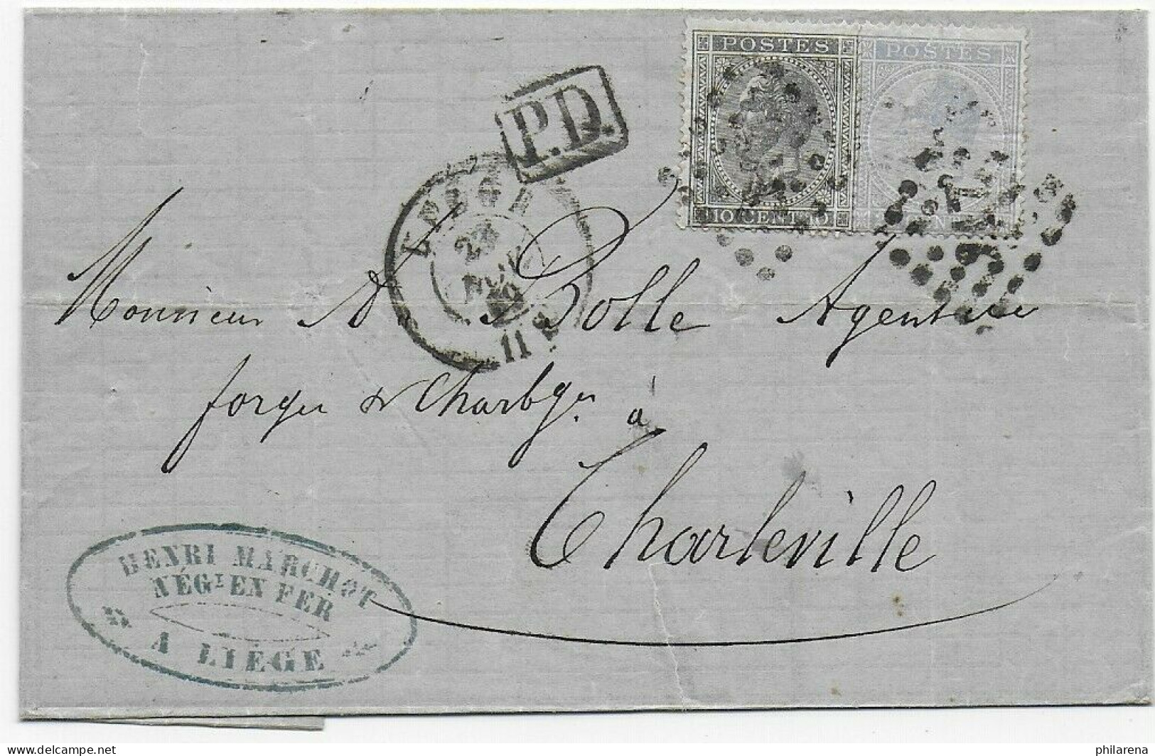 Liège Nach Charleville (France) 1869, France Par Charleroy - Sonstige & Ohne Zuordnung