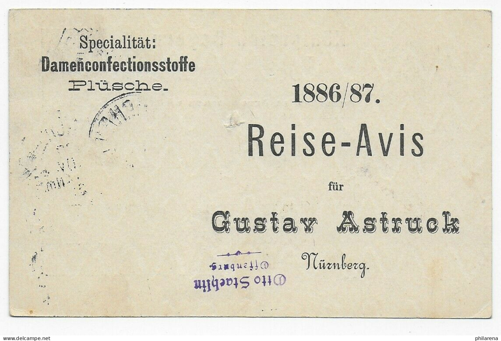 Postkarte Mit Werbung Damenkonfektionsstoffe Von München Nach Nürnberg, 1886 - Lettres & Documents