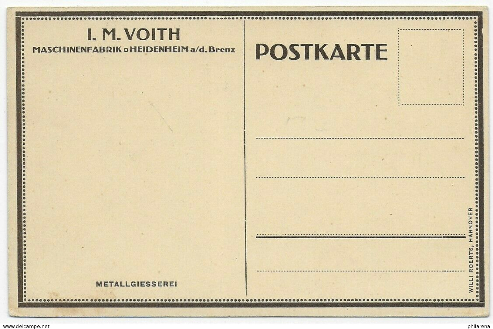 Postkarte Metallgiesserei Voith In Heidenheim/Brenz, Werbekarte - Autres & Non Classés