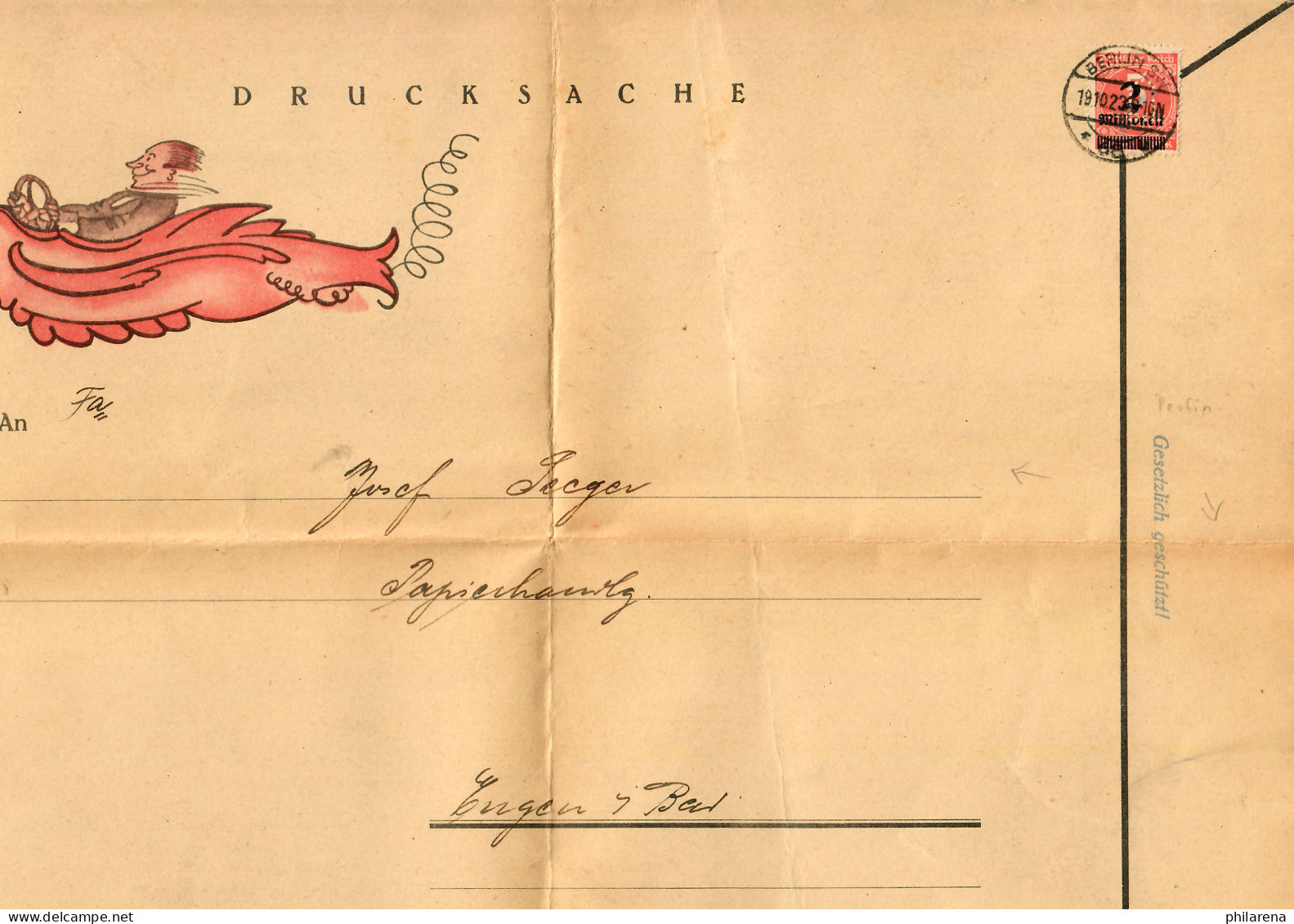 Drucksache, Langes Kuvert, 19.10.1923 Von Berlin, Perfin-Firmenlochung - Cartas & Documentos