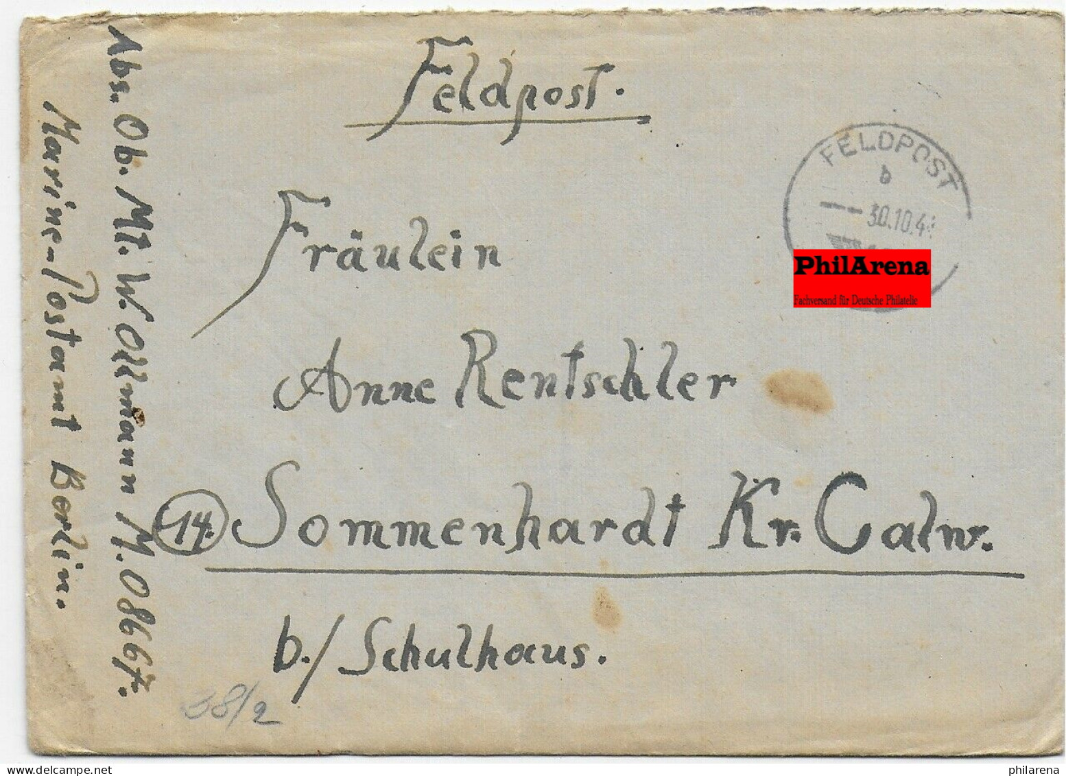 Feldpostbrief Marine Postamt Berlin, M.08667 Nach Sommenhardt/Calw, ZENSUR - Briefe U. Dokumente