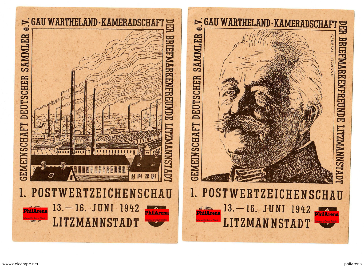 2x Postkarte Litzmannstadt 1942, Postwertzeichenschau - Covers & Documents