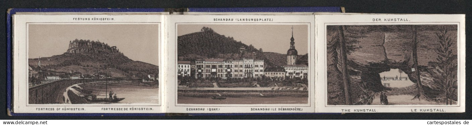 Leporello-Album Sächs. Schweiz Mit 14 Lithographie-Ansichten, Gasthaus Grosser Winterberg, Schandau, Bastei, Amselfall  - Litografía