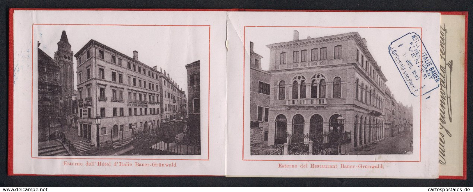 Leporello-Album Hotel D`Italie Baiuer Venise Mit 9 Lichtdruck-Ansichten, Hotel D`Italie, Restaurant De Hotel, Fotograf  - Lithographien