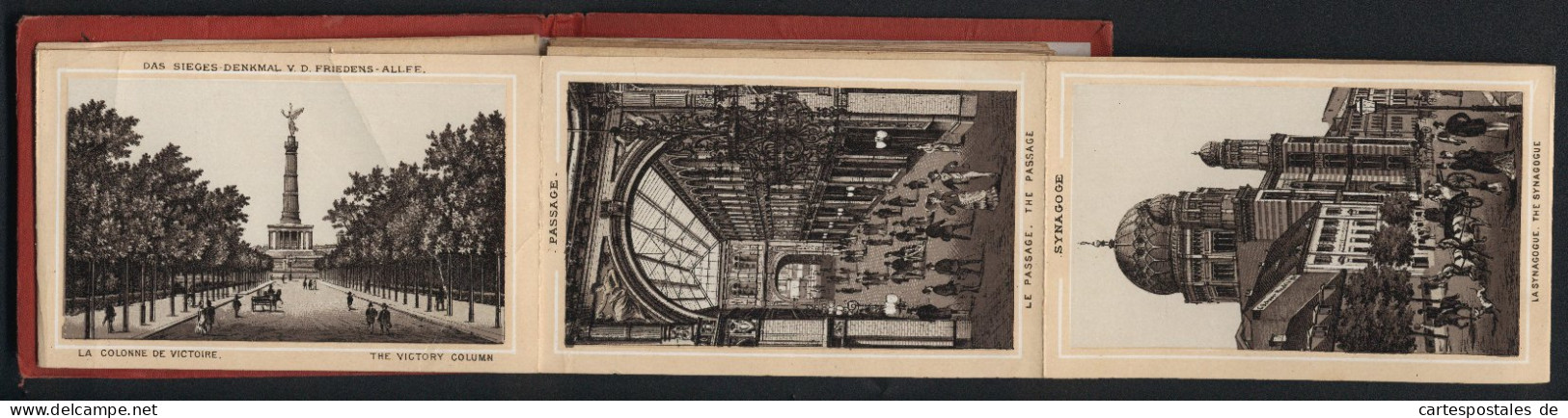 Leporello-Album Berlin Mit 25 Lithographie-Ansichten, Synagoge, Mausoleum, Flora Charlottenburg, Bahnhof Friedrichstra  - Litografía