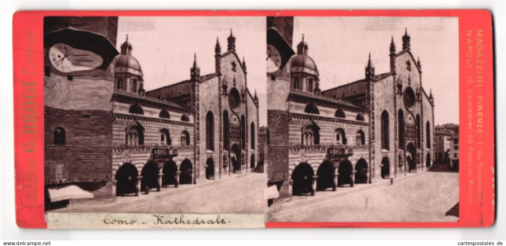 Stereo-Foto G. Brogi, Firenze, Ansicht Como, Kathedrale, Strassenpartie  - Stereoscoop