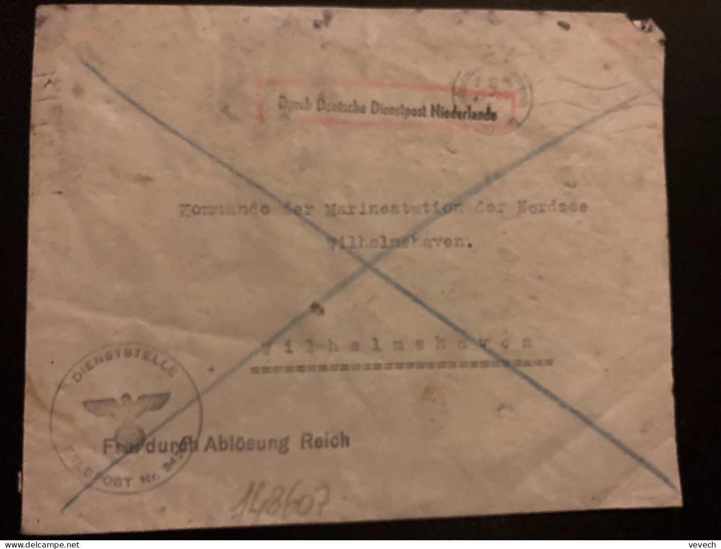 LETTRE FELDPOSTNUMMER 34290 OBL.MEC.2 10 ? DEUTSCHE DIENSTPOST NIEDERLANDE - Covers & Documents