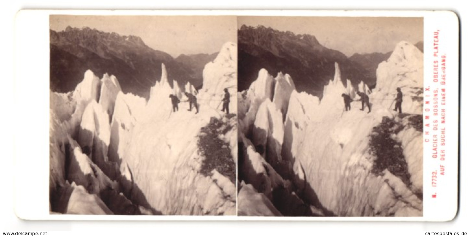 Vue Stéréoscopique-Photo Alois Beer, Klagenfurt,  Vue De Chamonix, Glacier Des Bossons, Oberes Plateau, Bergsteiger  - Stereoscopic