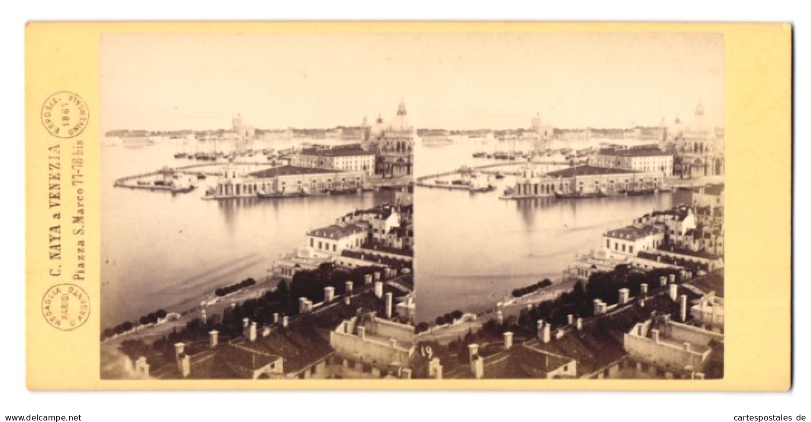 Stereo-Foto C. Naya, Venezia, Ansicht Venedig, Panorama Dogana Di Mare, 1869  - Fotos Estereoscópicas