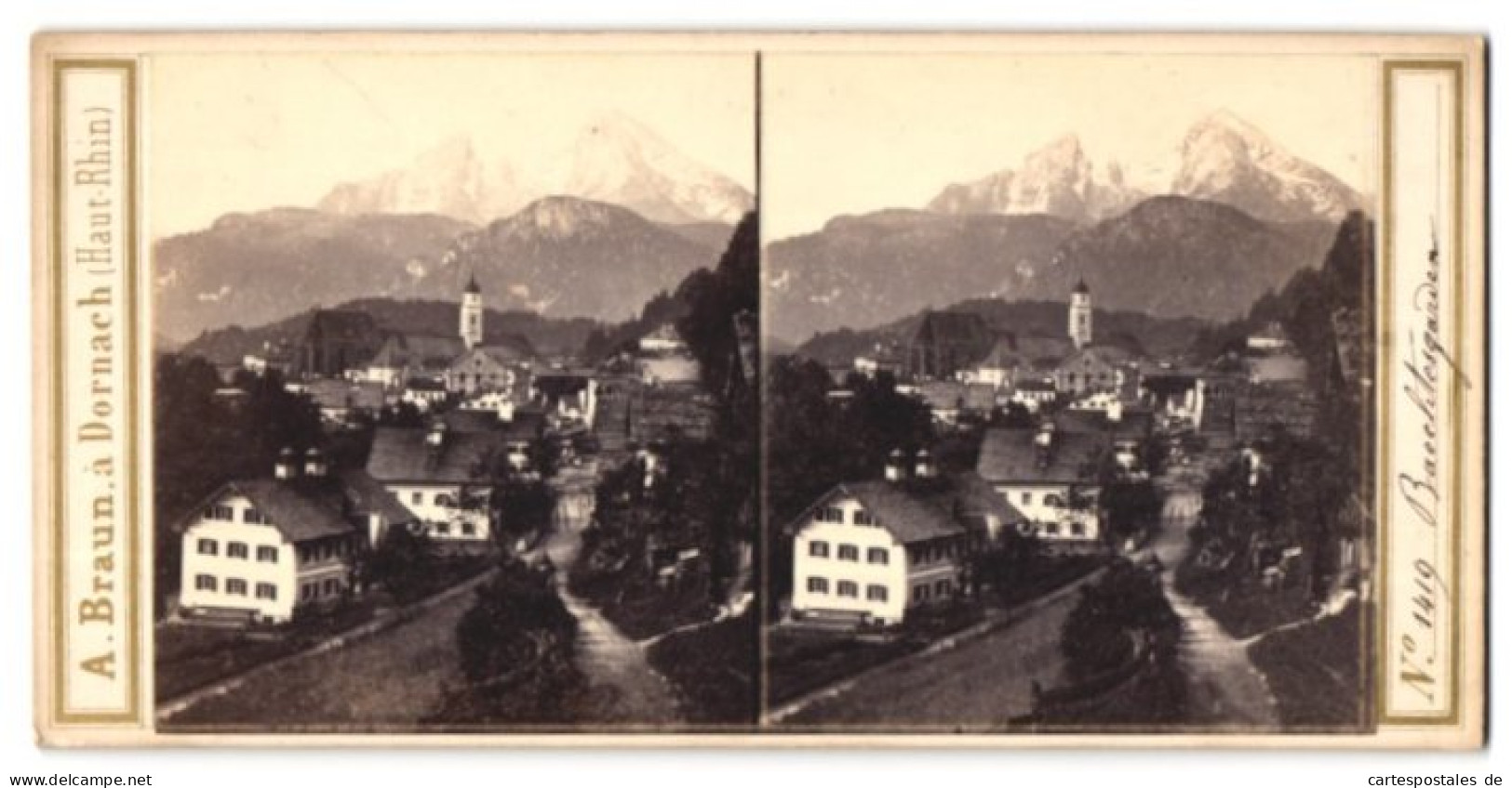 Stereo-Fotografie A. Braun, Dornach, Ansicht Berchtesgaden, Blick In Den Ort Mit Kirche  - Stereoscoop