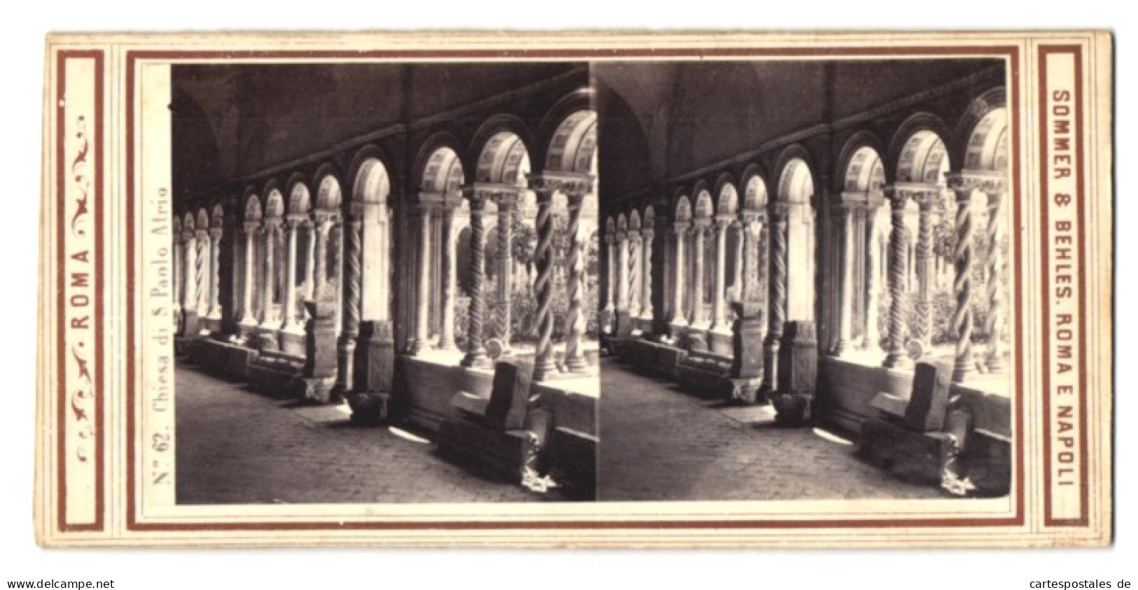 Stereo-Foto Sommer & Behles, Roma, Ansicht Rom, Chiesa Di S. Paolo Atrio  - Stereoscopic