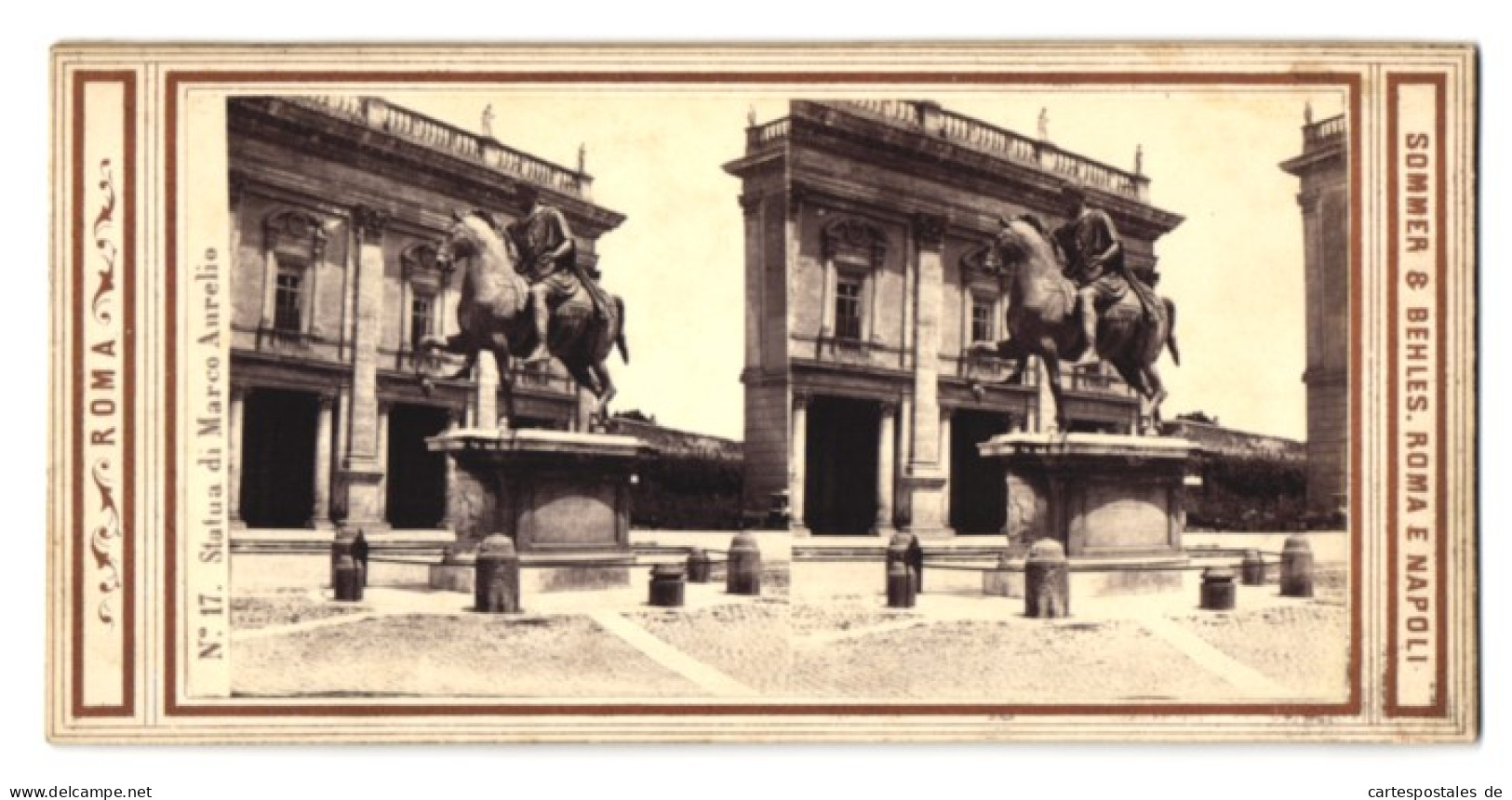 Stereo-Foto Sommer & Behles, Roma, Ansicht Roma, Statue Di Marco Aurelio  - Stereoscopic