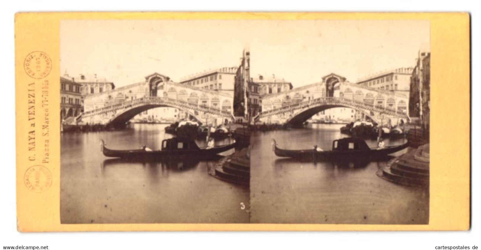 Stereo-Foto C. Naya, Venezia, Ansicht Venedig, Ponte Di Rialto  - Fotos Estereoscópicas