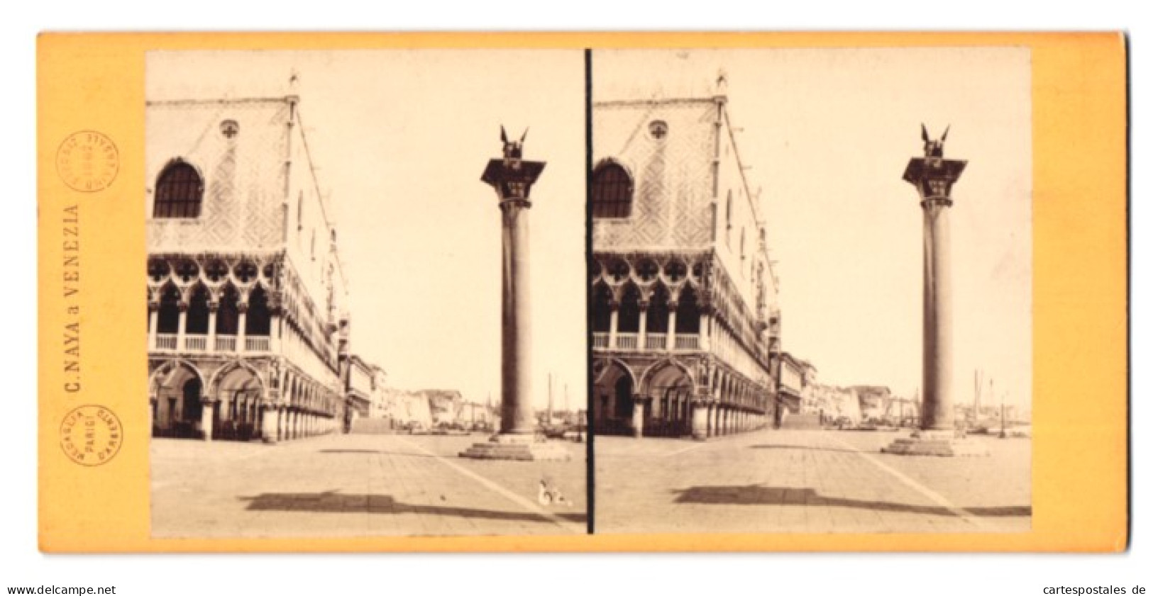 Stereo-Foto C. Naya, Venezai, Ansicht Venedig, Palazzo Ducale E Colonna Venezia, 1869  - Stereo-Photographie