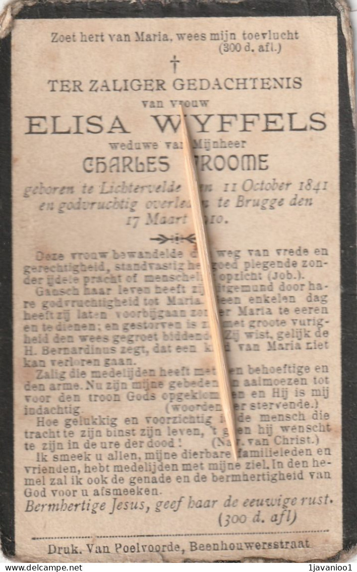 Lichtervelde, Brugge, 1910, Elisa Wyffels, Vroome - Devotieprenten