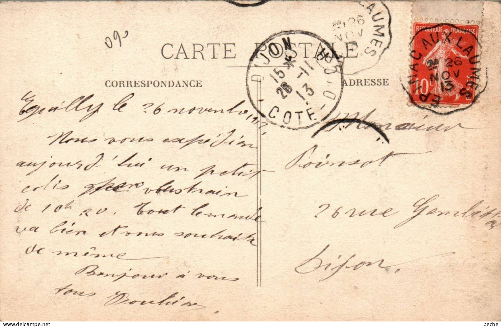 N°1306 W -cachet Convoyeur -Epinac Aux Laumes -1913- - Bahnpost