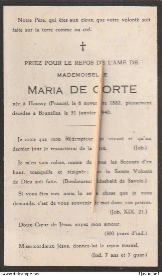 Haussy, Bruxelles, 1940, Maria De Corte, - Devotieprenten