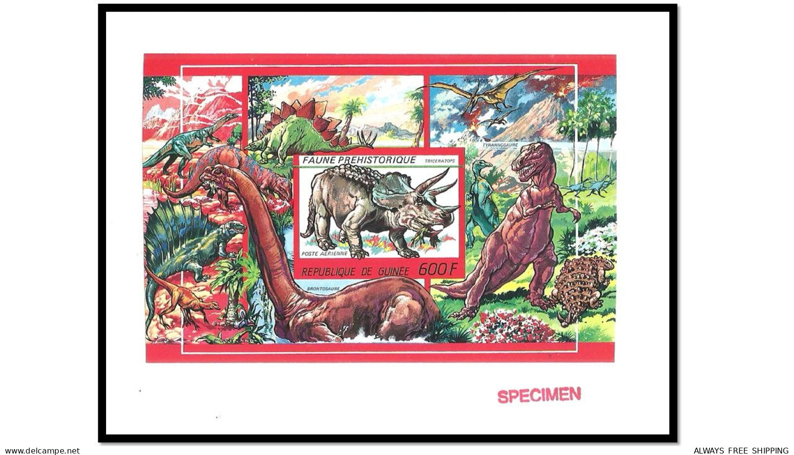 1988 Guinea Prehistoric Animals Dinosaurs Triceratops Cretaceous Period - Rare Imperf Proof Essay Trial MNH - Prehistorics