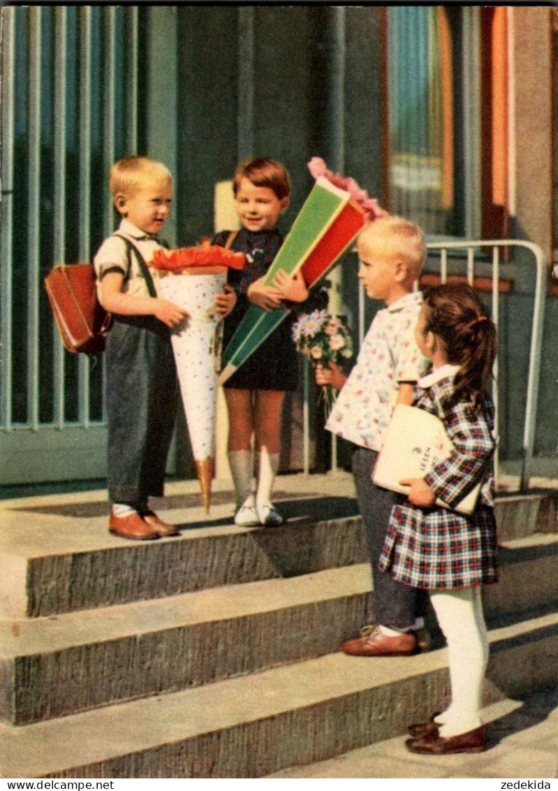 H1841 - Glückwunschkarte Schulanfang - Kinder Zuckertüte - Verlag Berlin DDR - Einschulung