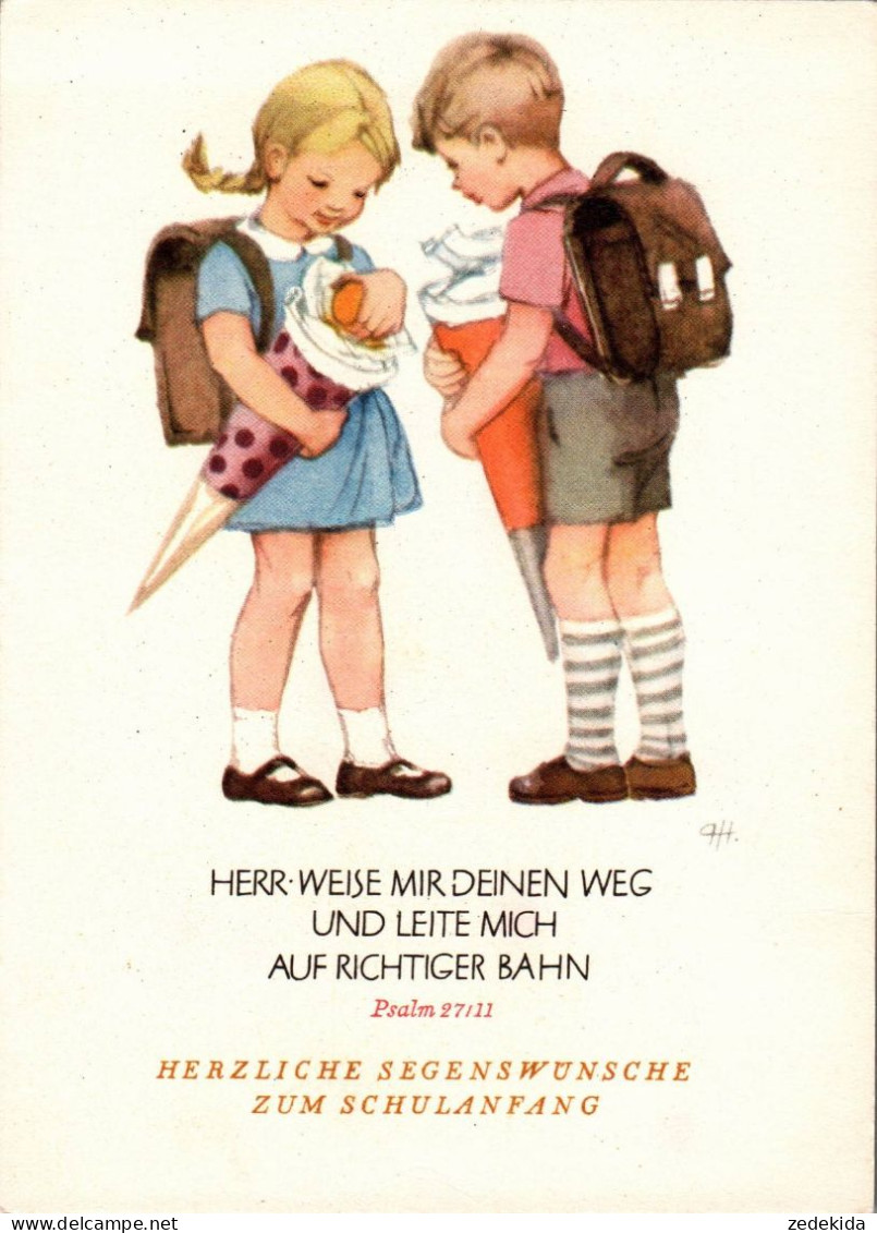 H1842 - Holscher Christine Glückwunschkarte Schulanfang - Kinder Zuckertüte - Verlag Max Müller DDR - Eerste Schooldag