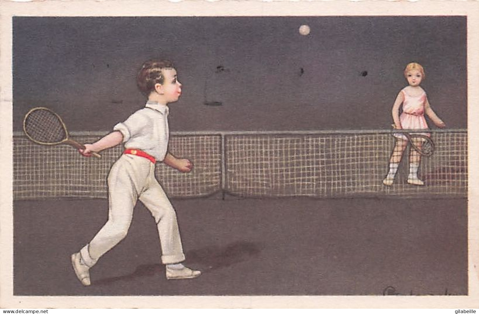  TENNIS - Illustrateur Signé - Enfants Jouant Au Tennis  - 1922 - Otros & Sin Clasificación