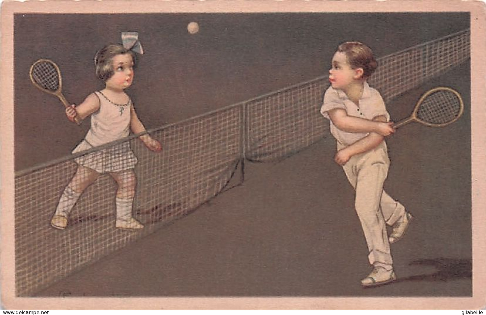  TENNIS - Illustrateur Signé - Enfants Jouant Au Tennis   - Otros & Sin Clasificación