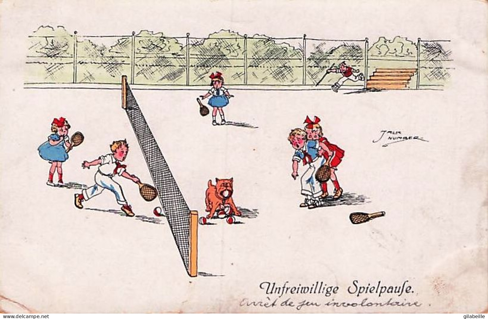  TENNIS - Illustrateur Signé Jack Number- Unfreiwillige Spielpause - 1923   - Number, Jack