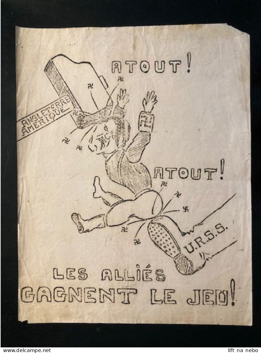 Tract Presse Clandestine Résistance Belge WWII WW2 'Les Alliés Gagnent Le Jeu!' Dessin Satyrique - Documenten