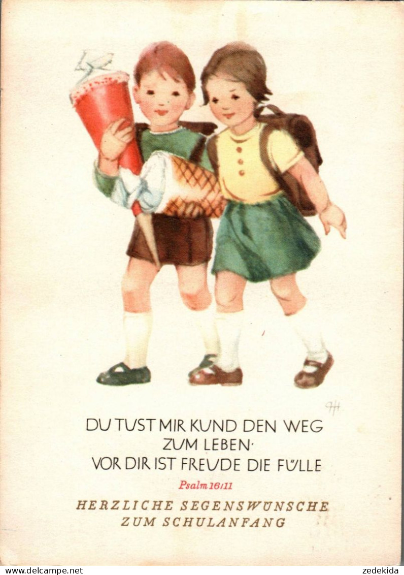 H1843 - Holscher Christine Glückwunschkarte Schulanfang - Kinder Zuckertüte - Verlag Max Müller DDR - Einschulung